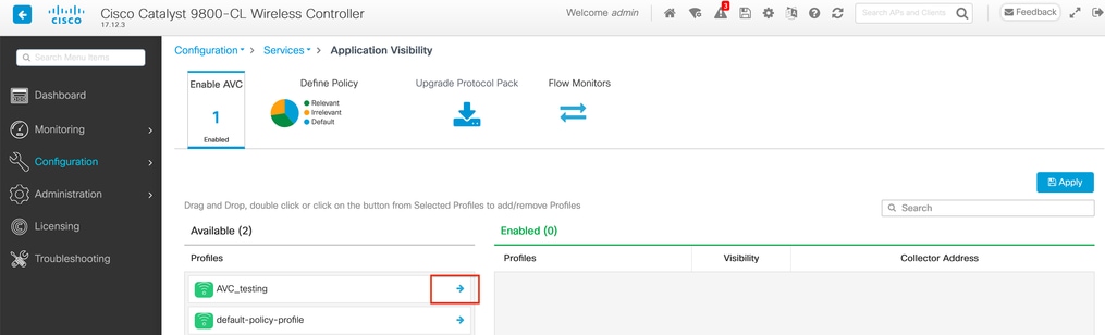 Enabling AVC on Policy Profile