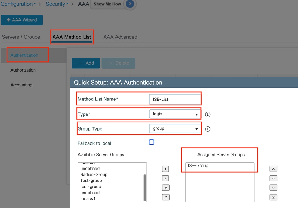 Authentication method list