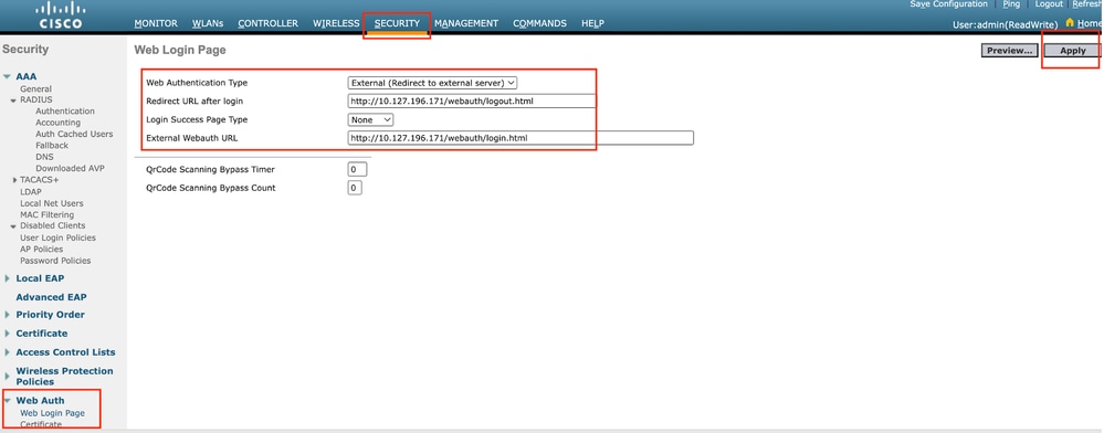 Web Auth settings