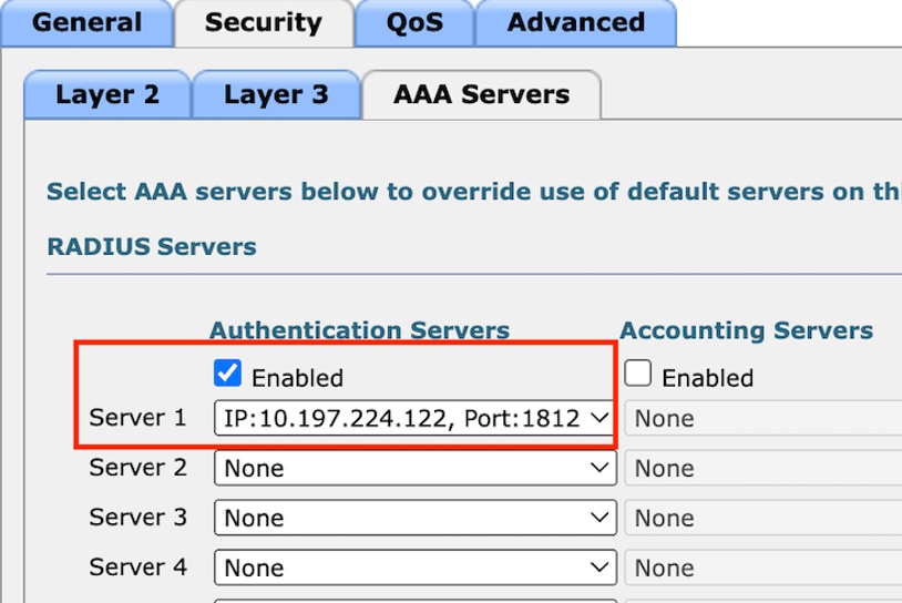 Mappatura dei server radius al profilo LAN guest