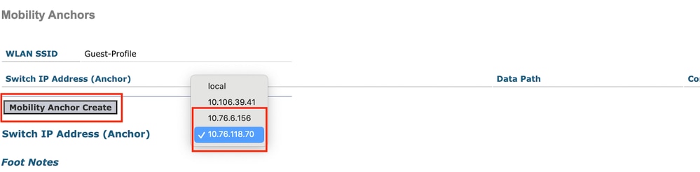 Mapping mobility anchor to Guest LAN