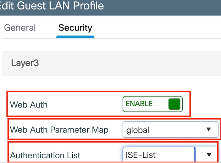 Guest LAN Security tab