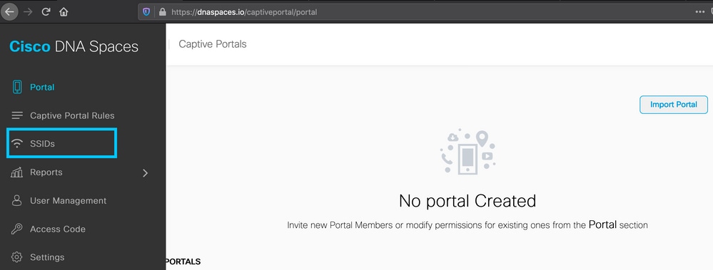 SSID Menu in DNA Spaces