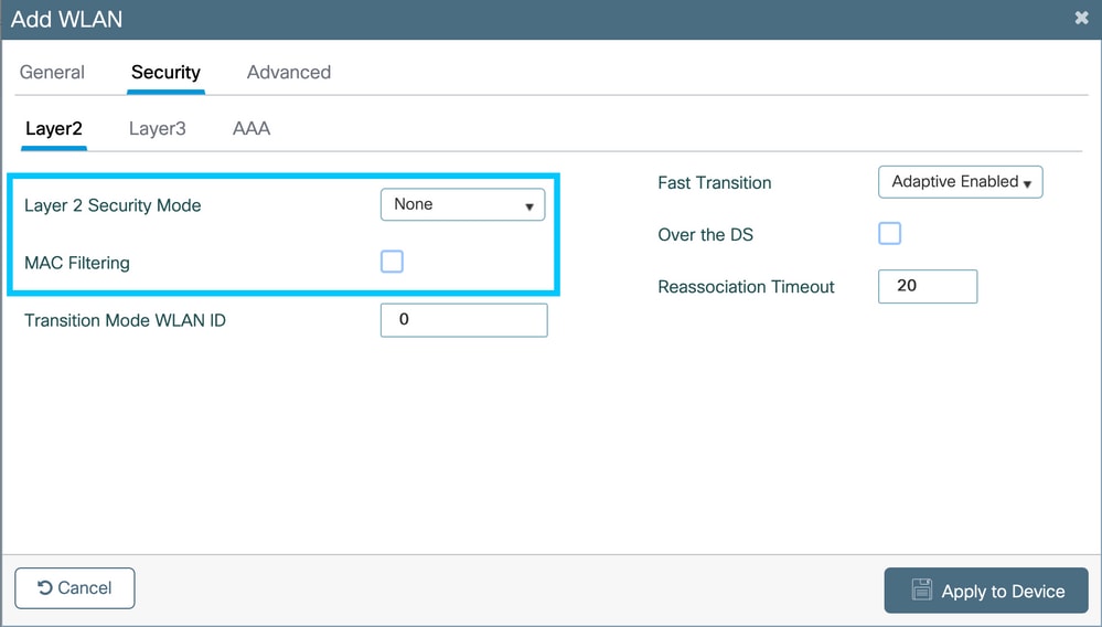 WLAN Layer 2 Settings on the 9800 WLC