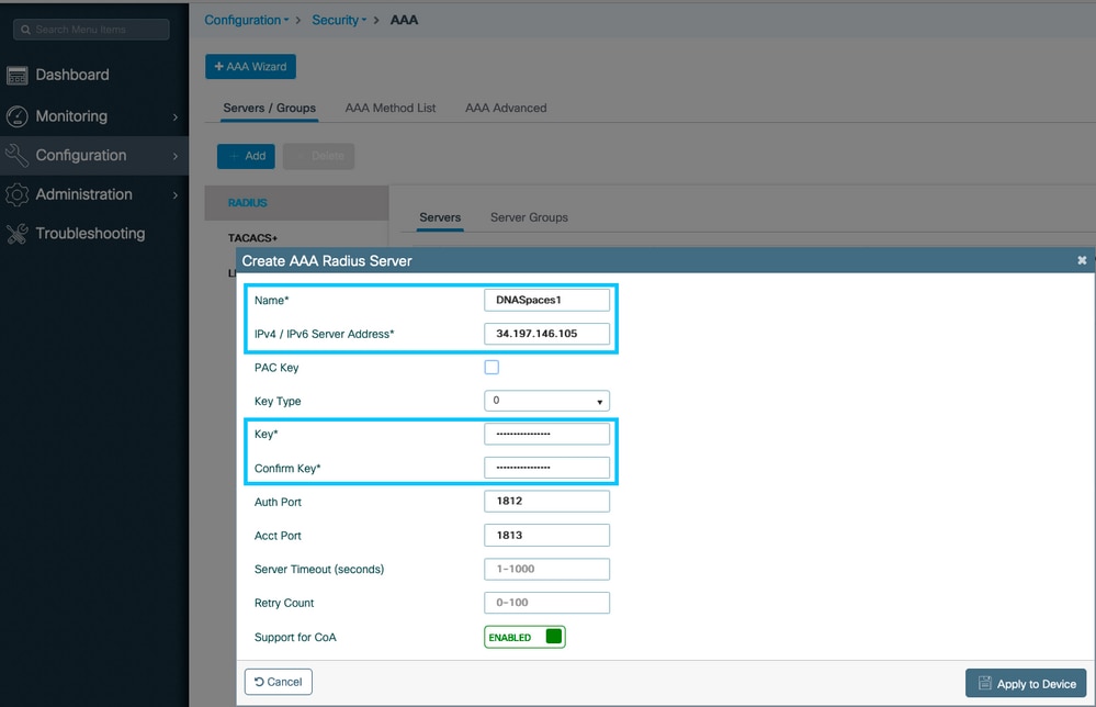 Create a Radius Server on the 9800