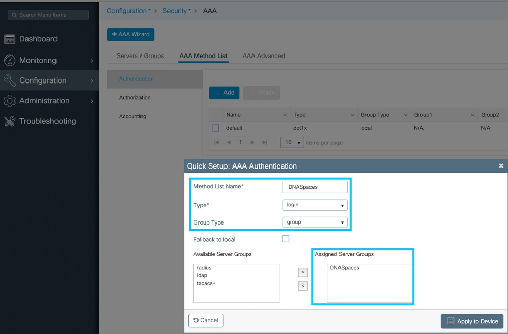 AAA Authentication Rule Creation