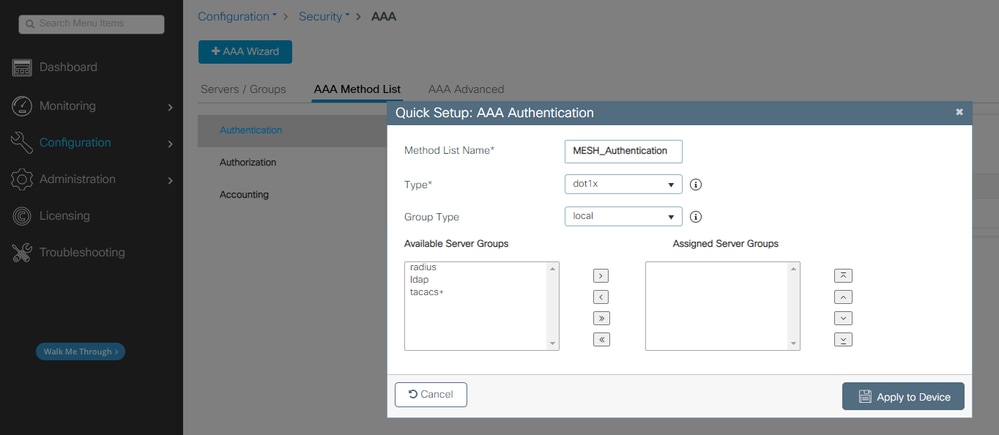 Authentication Method List