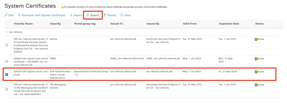 Export the self-signed server certificate