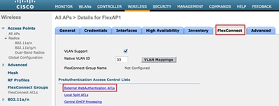 Klik op FlexConnect Tab