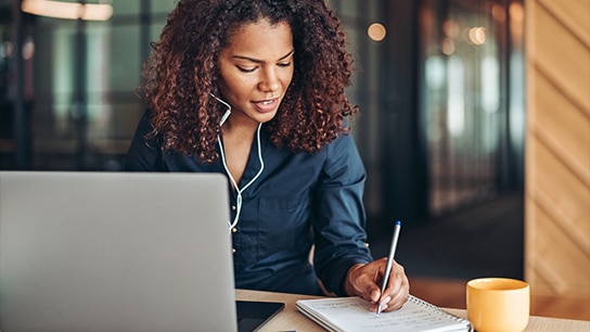 Office worker tuned in to a live online demo