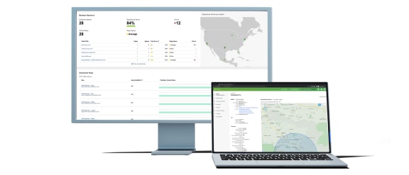 Two screens with hybrid work software