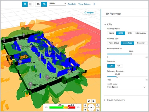 Cisco Catalyst Center ダッシュボードの Wireless 3D Analyzer ビュー