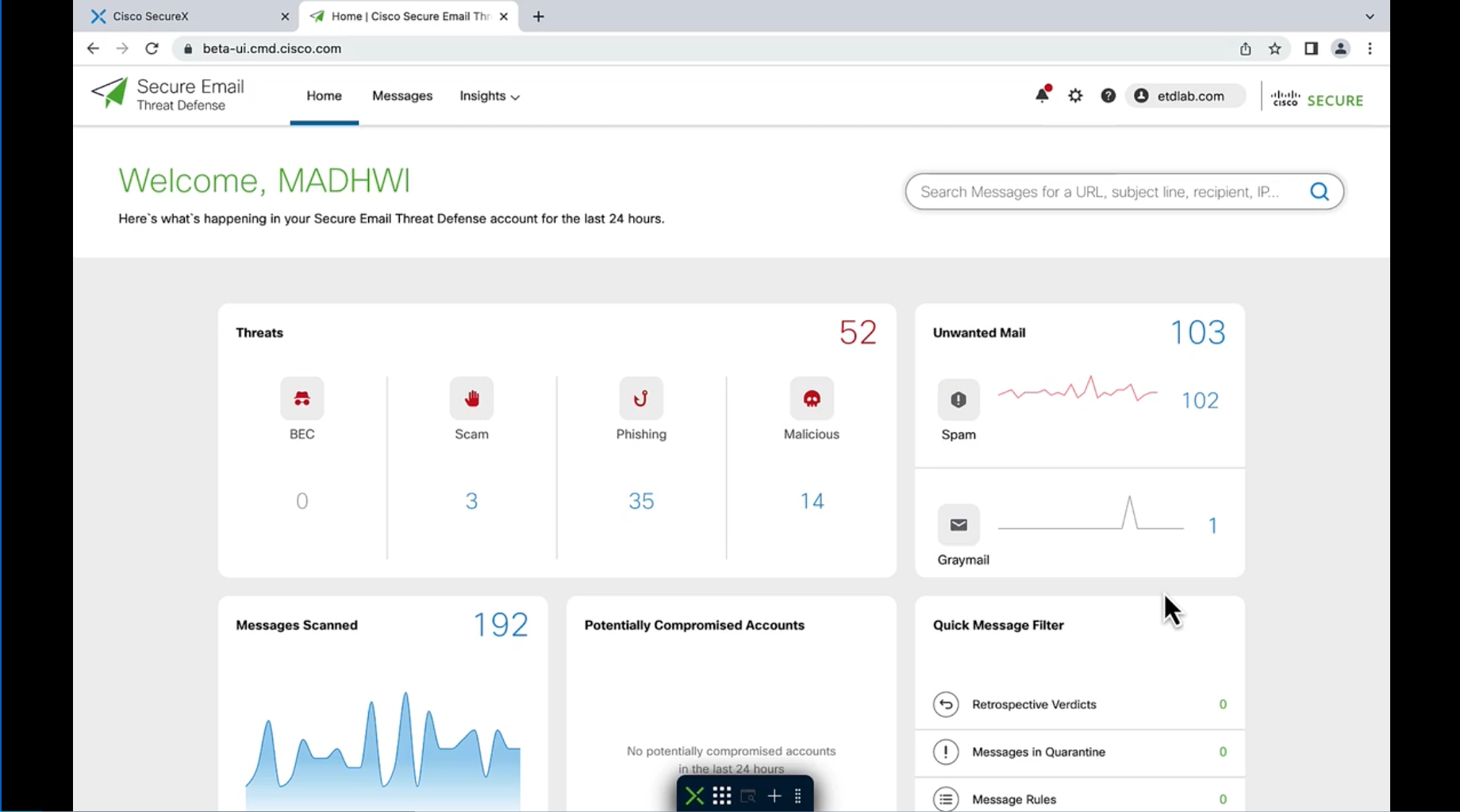 Screenshot of Secure Email Threat Defense UI